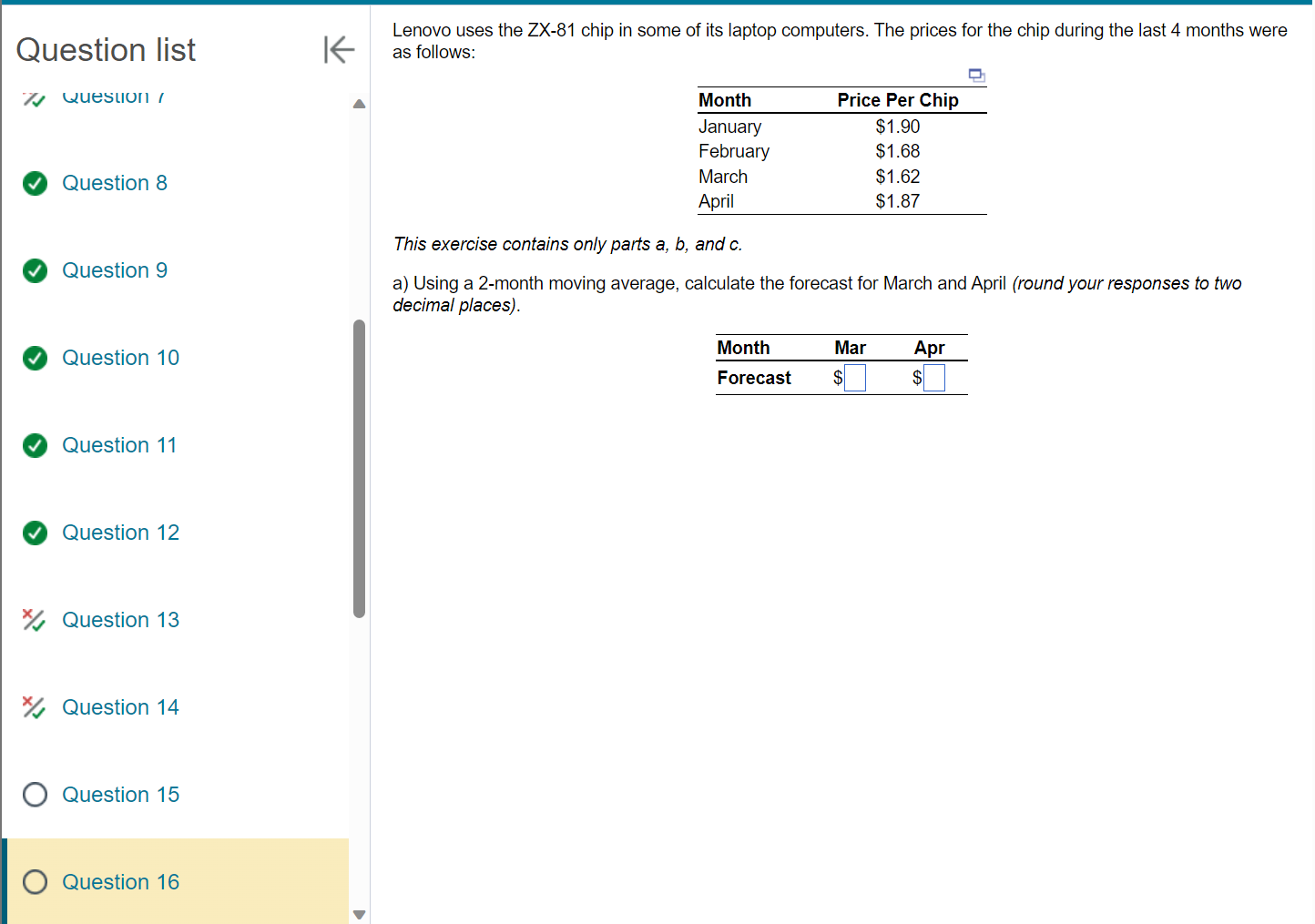 Please use actual numbers Question list question I Question 8 Question 9