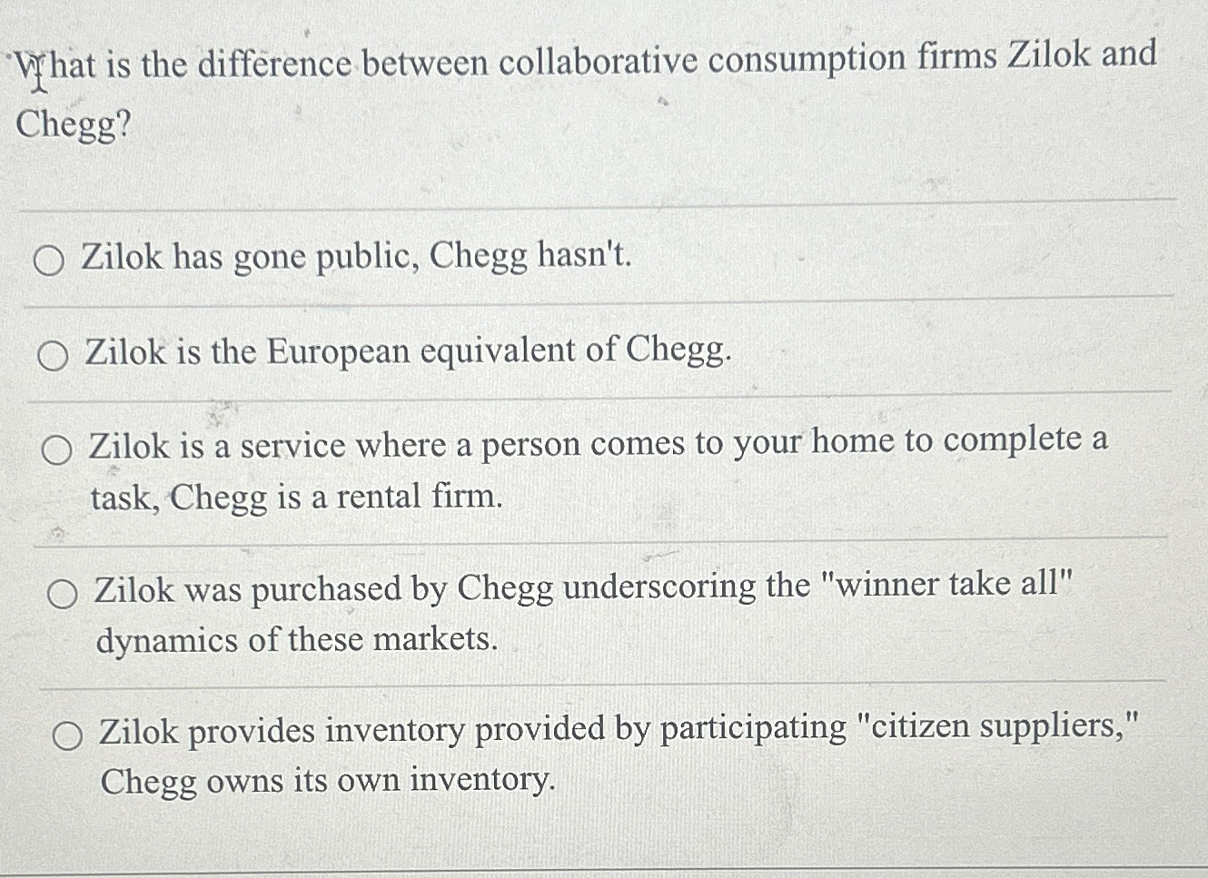  What is the difference between collaborative consumption firms Zilok and Chegg?