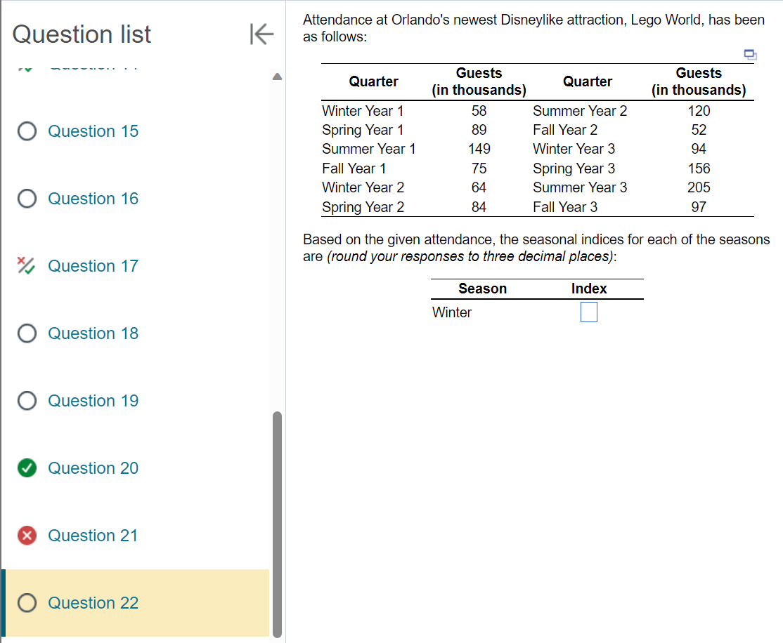 Please use actual numbers Question list Question 15 Question 16 Question 17