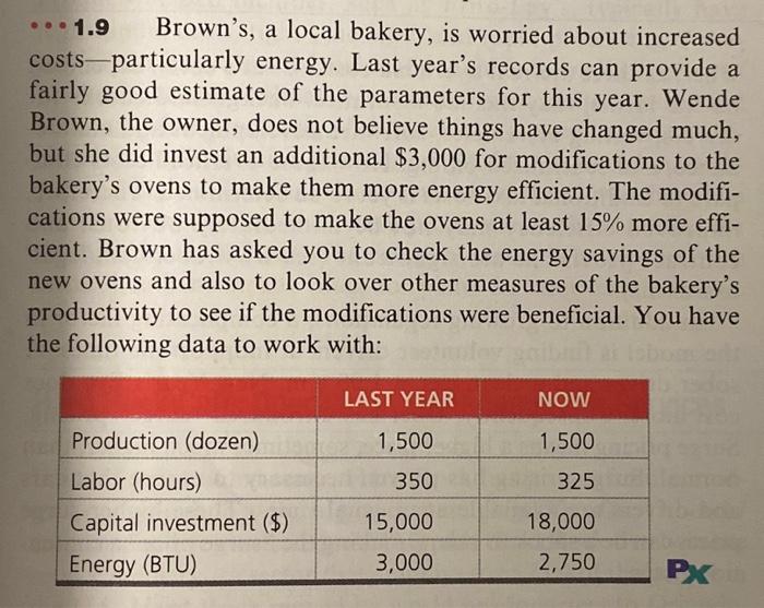 please solve using Excel or Excel OM 1.9 Brown's, a local bakery,