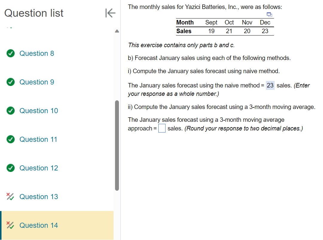 Please use actual numbers Question list Question 8 Question 9 Question 10