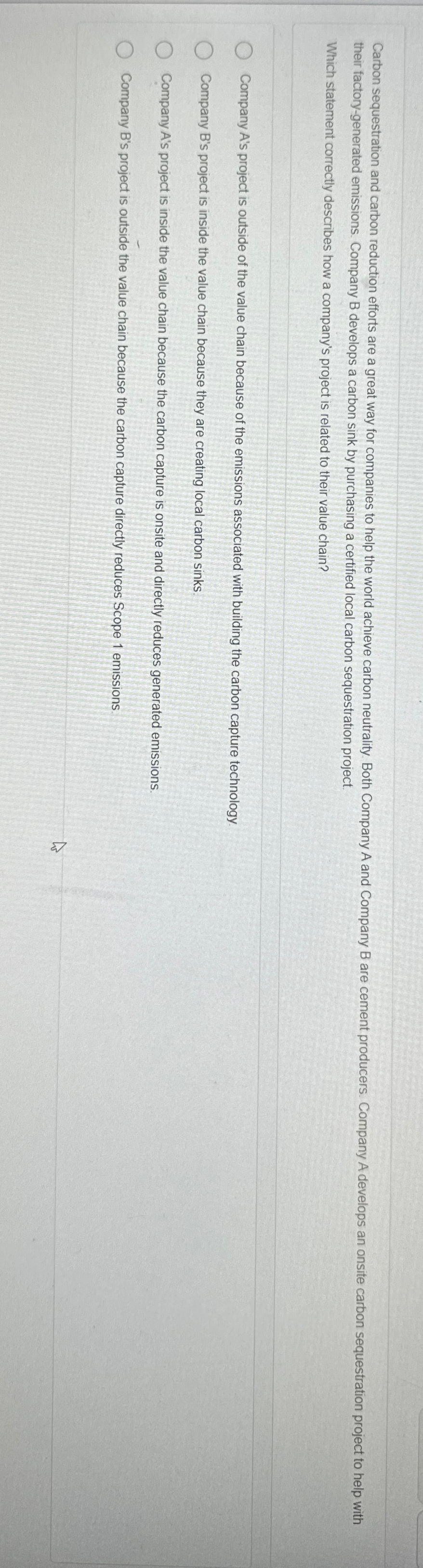  their factory-generated emissions. Company B develops a carbon sink by purchasing