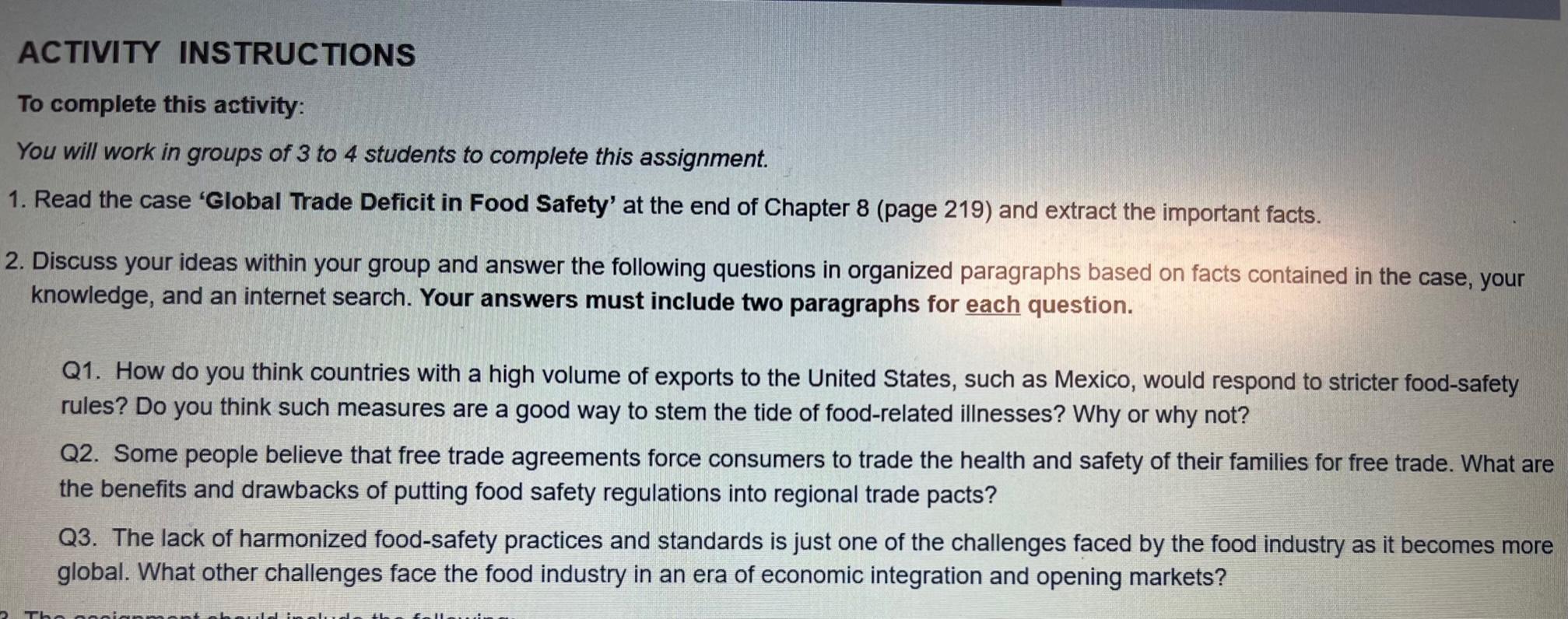 ACTIVITY INSTRUCTIONS To complete this activity: You will work in groups