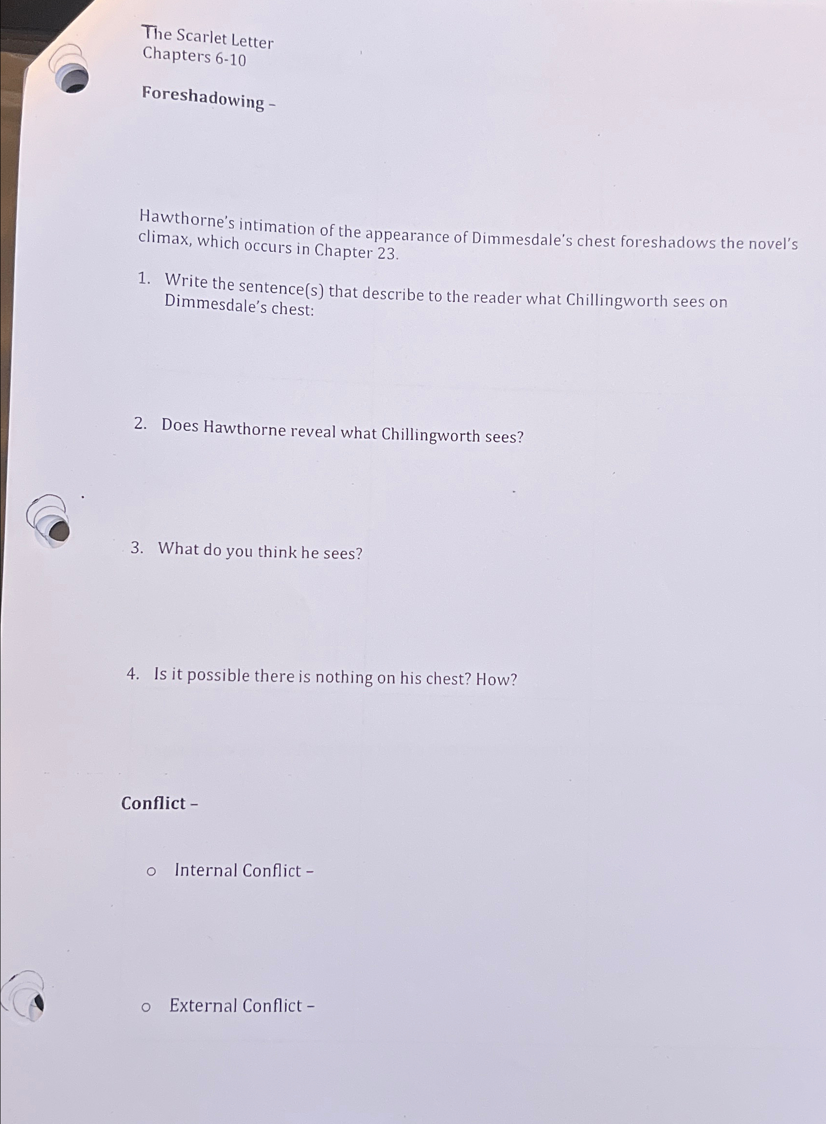  The Scarlet Letter Chapters 6-10 Foreshadowing - Hawthorne's intimation of the