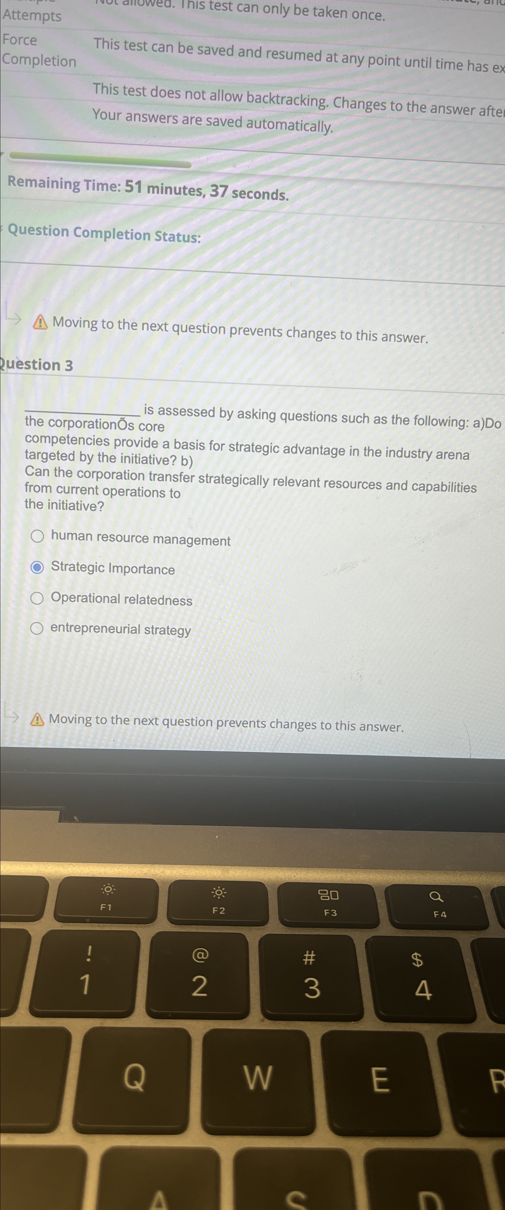  Attempts Force Completion This test can be saved and resumed at