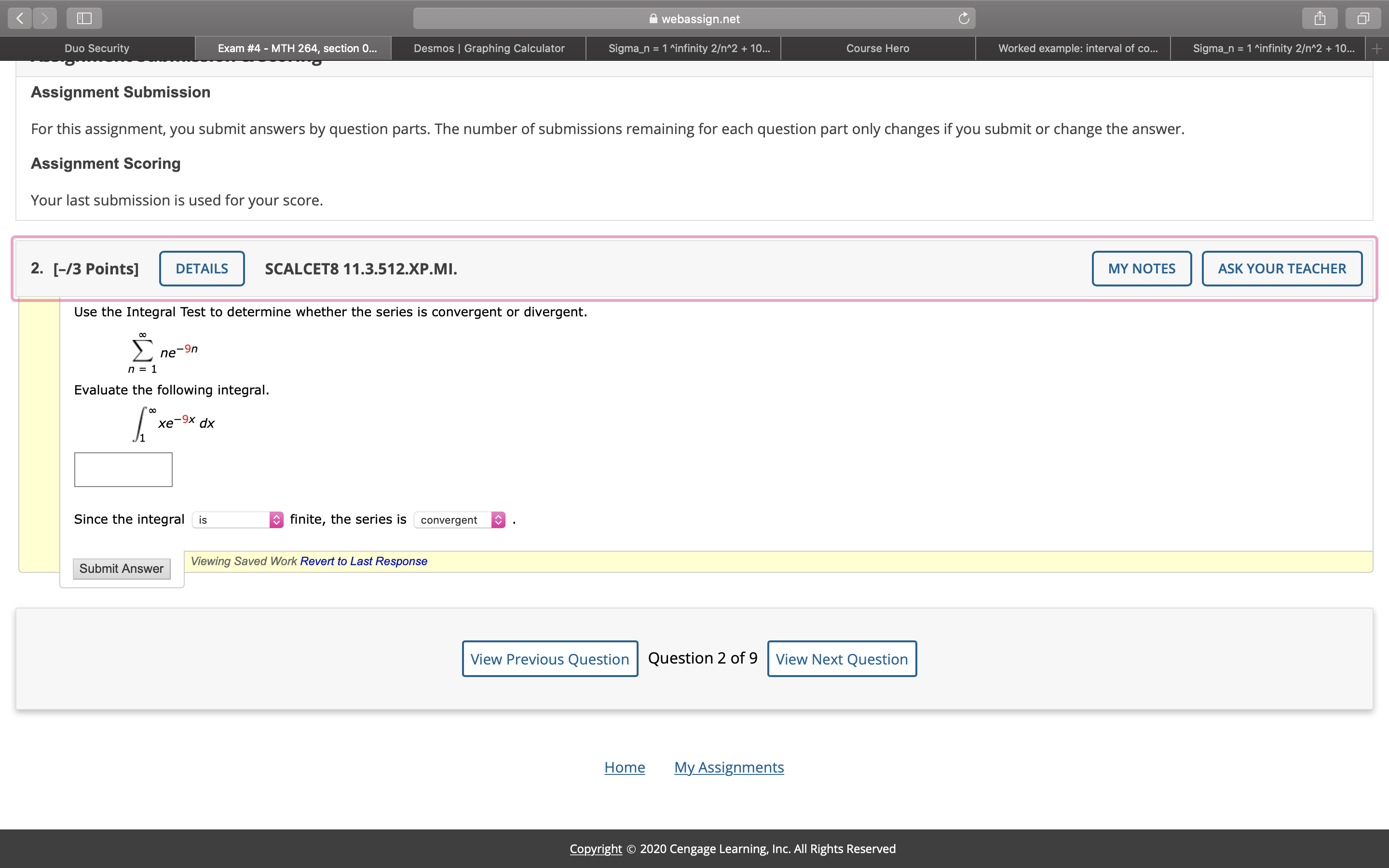 integral test webassign.net C Duo Security Exam #4 - MTH 264, section
