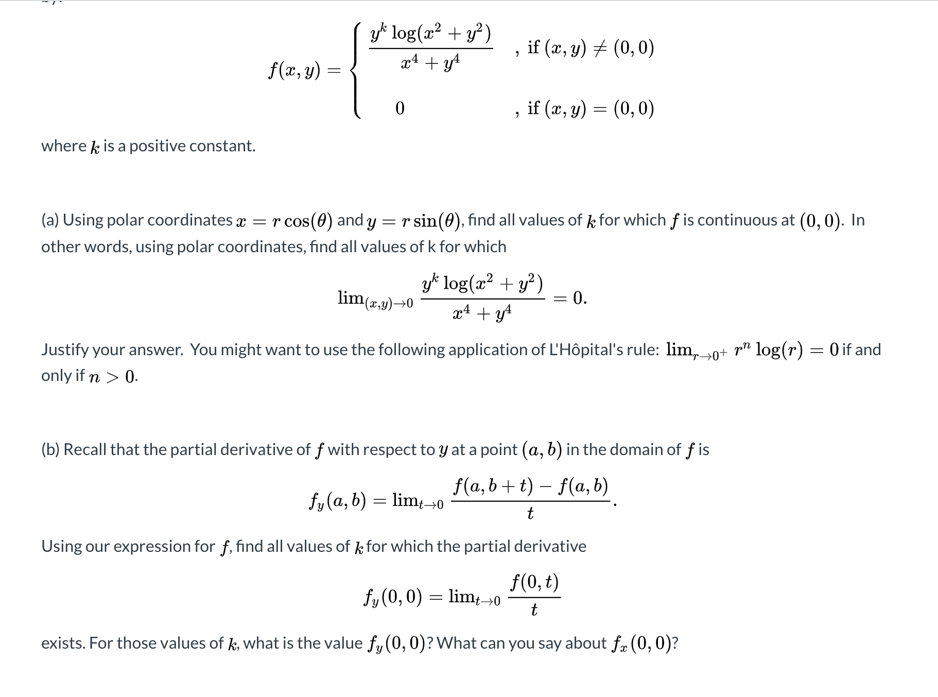 Vector Calculus problem: Consider the functionf:R^2Rgiven by: y log(x2 + y?) ,