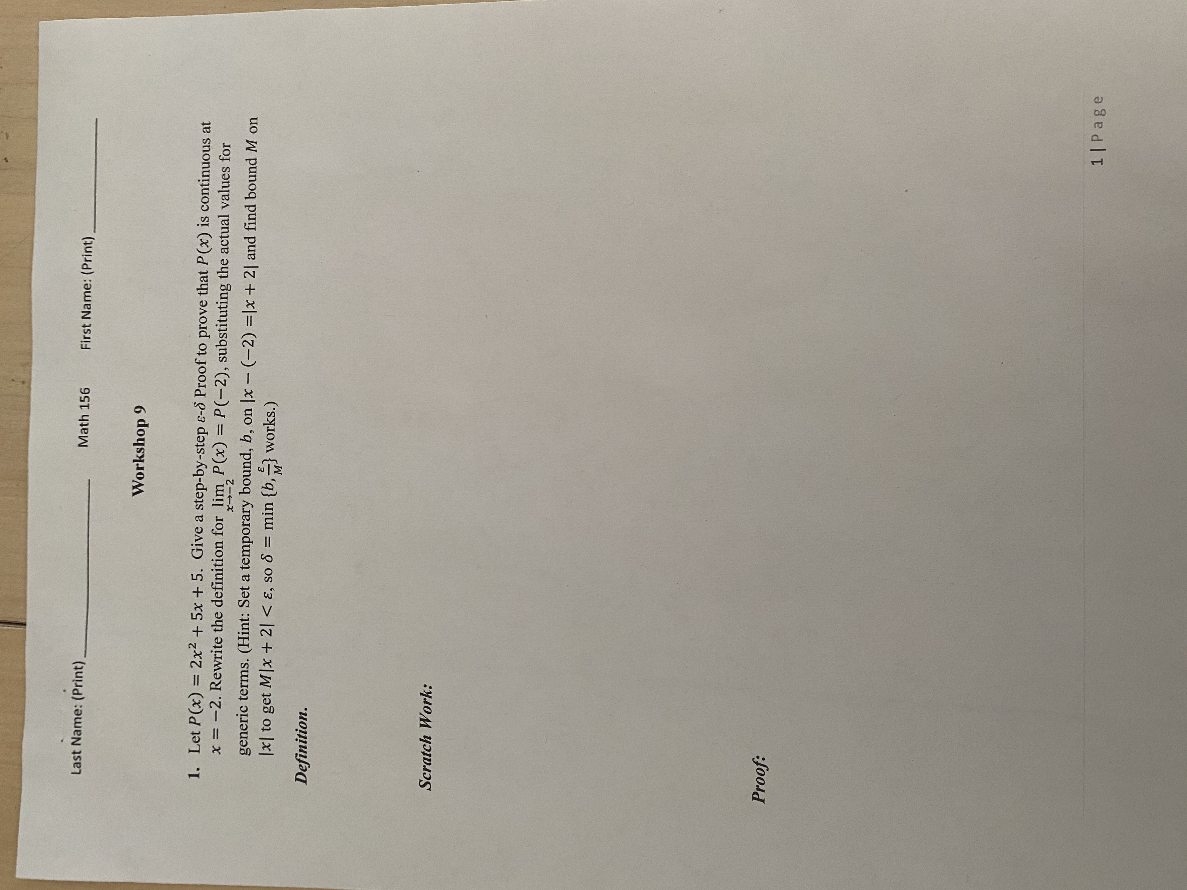  Last Name: (Print) Math 156 First Name: (Print) Workshop 9 1.