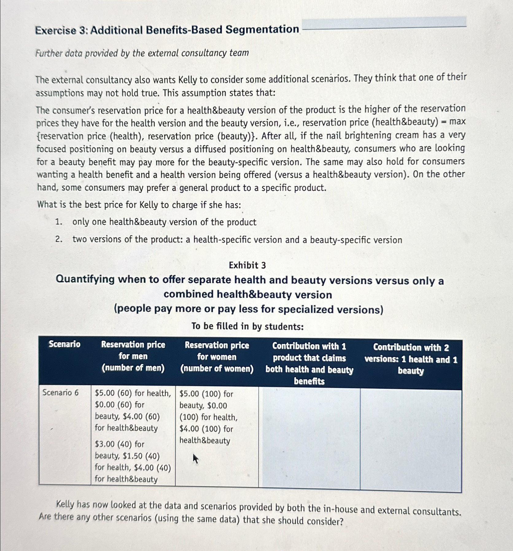  Exercise 3: Additional Benefits-Based Segmentation Further data provided by the external