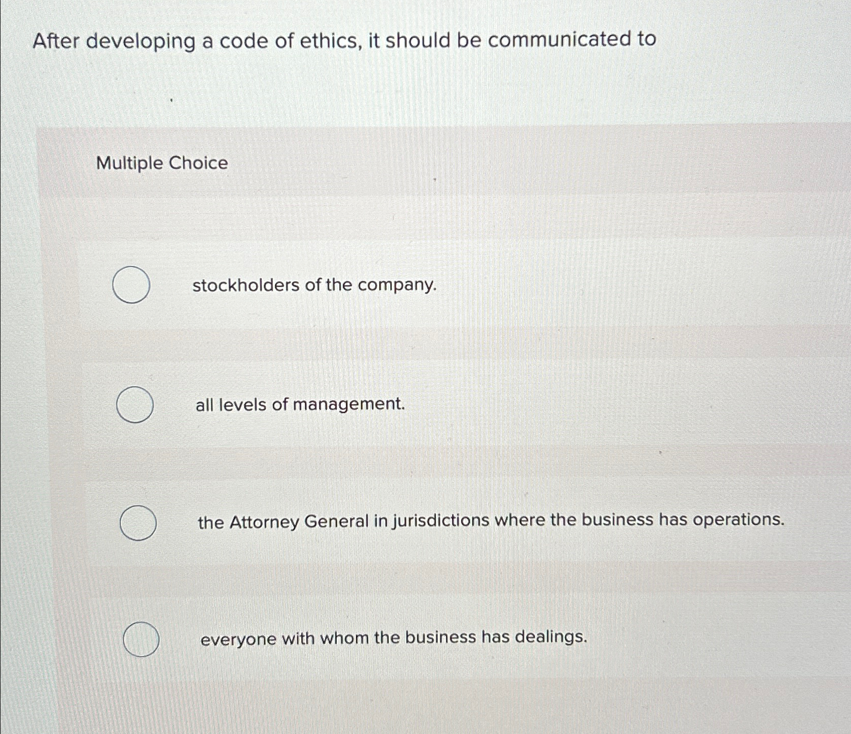  After developing a code of ethics, it should be communicated to