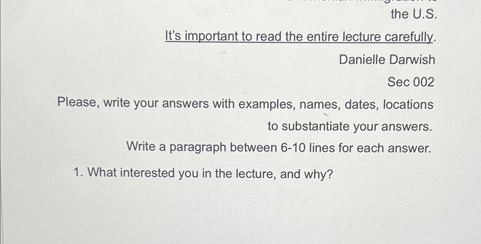  the U.S. It's important to read the entire lecture carefully. Danielle