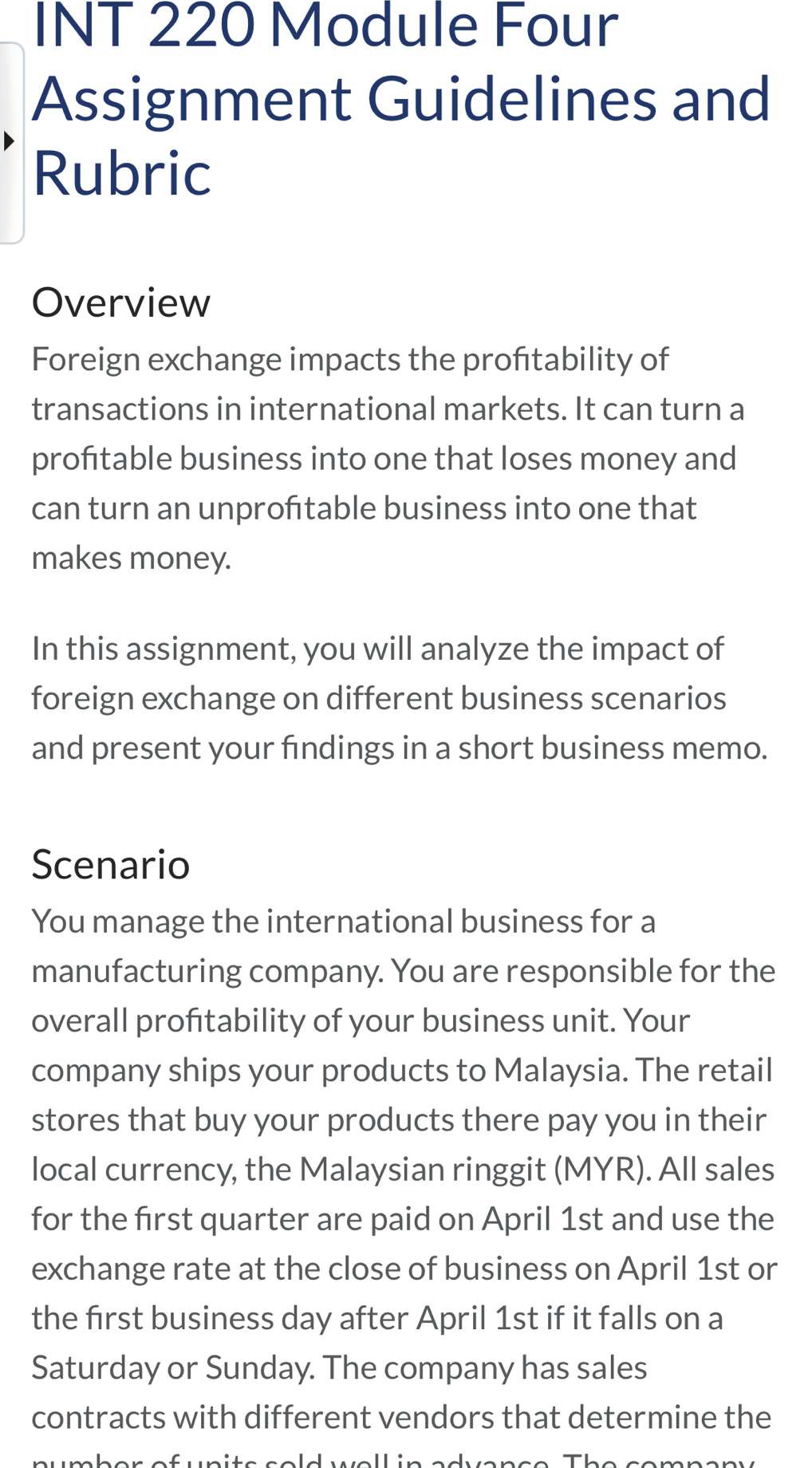  INT 220 Module Four Assignment Guidelines and Rubric Overview Foreign exchange