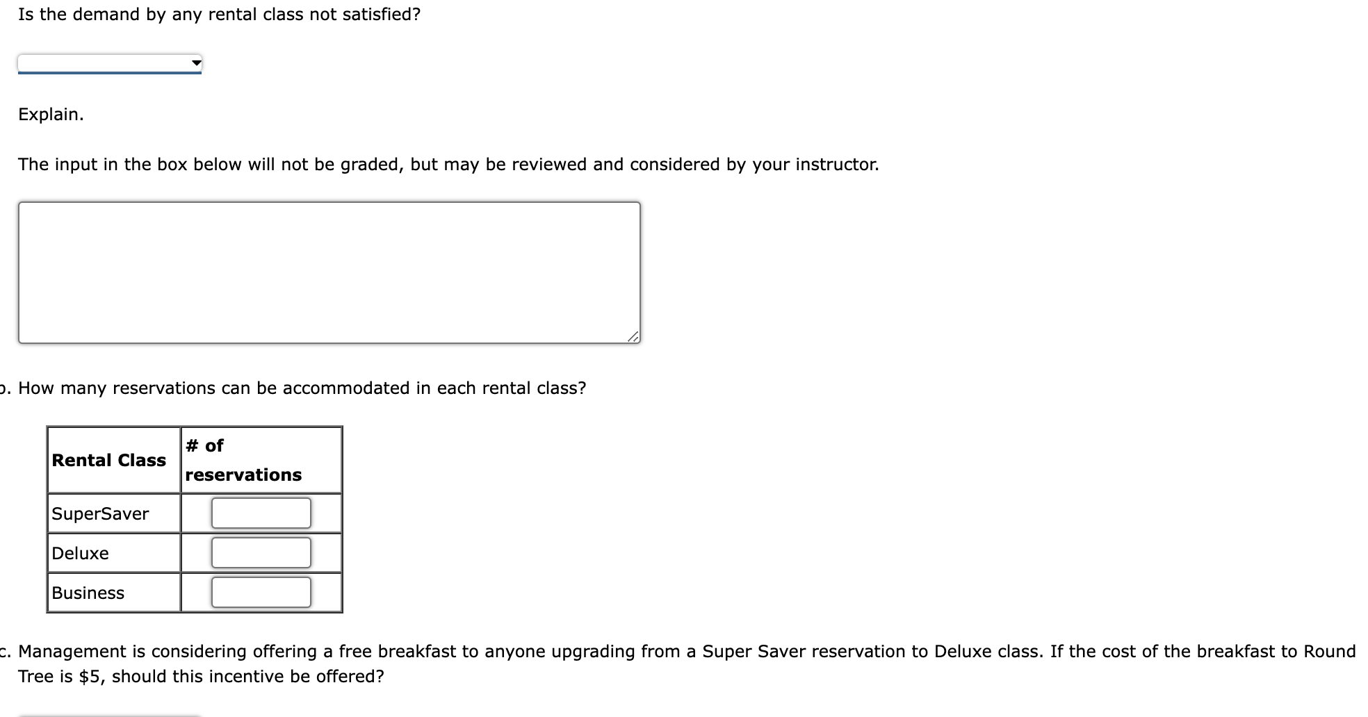 rooms with three rental classes: Super Saver, Deluxe, and Business. The profit