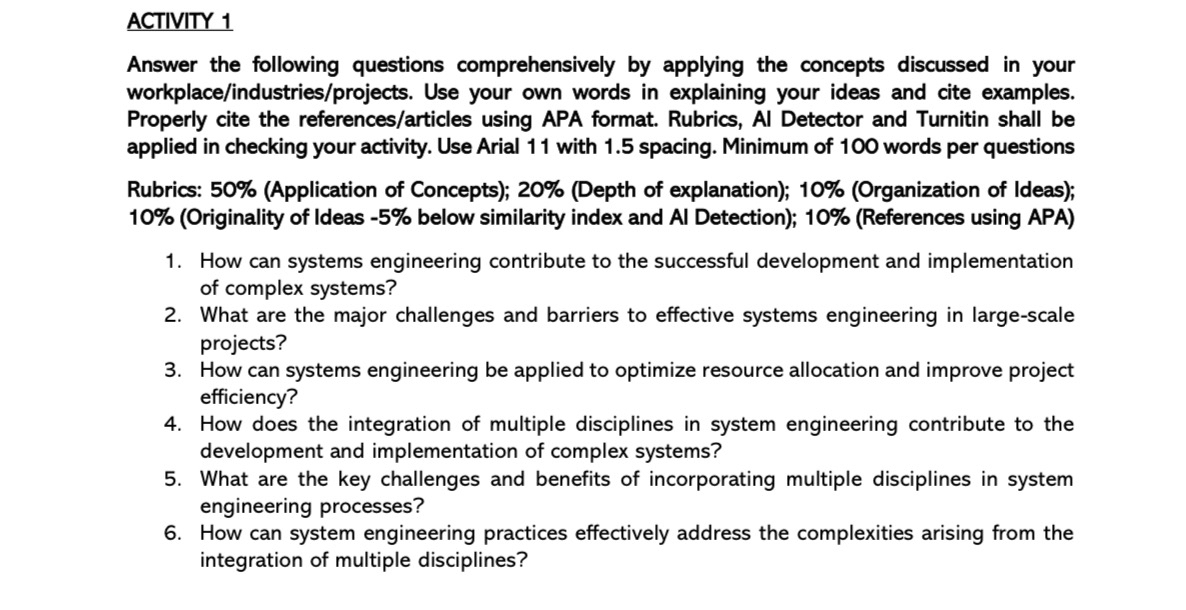  ACTIVITY 1 Answer the following questions comprehensively by applying the concepts