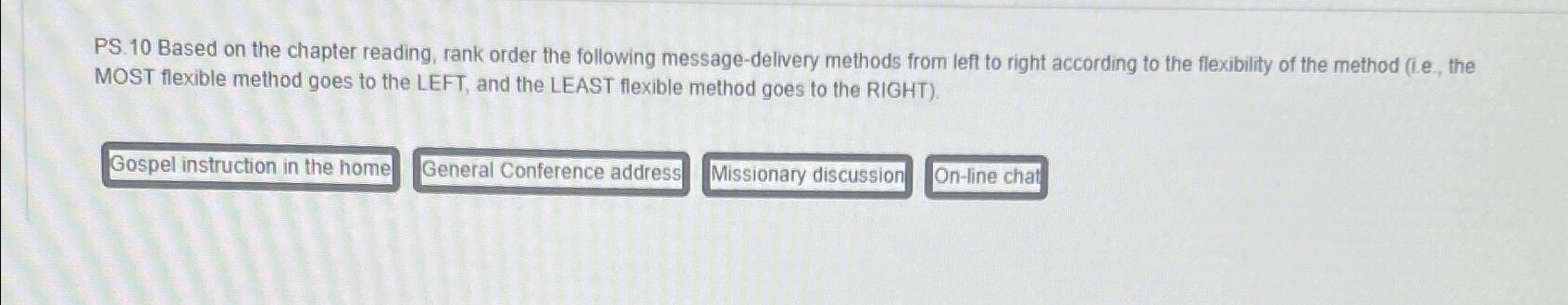  PS.10 Based on the chapter reading, rank order the following message-delivery