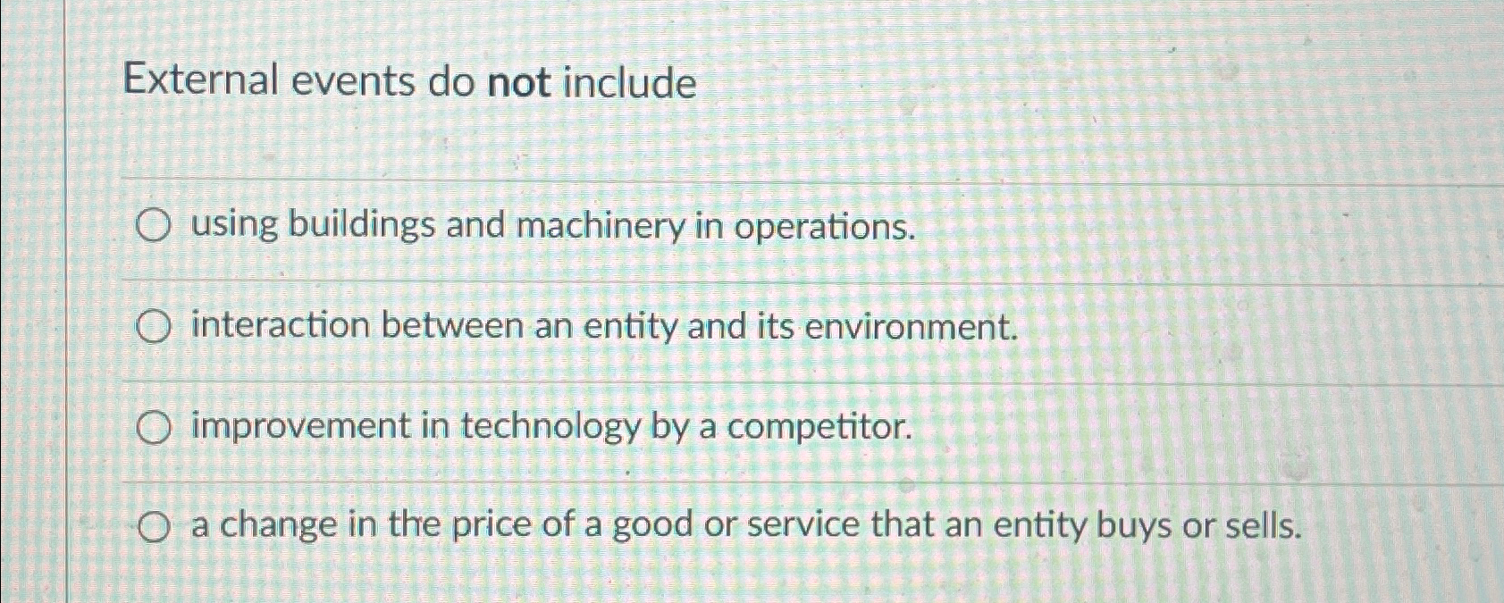  External events do not include using buildings and machinery in operations.