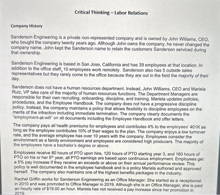  1. Why would the union be interested in Sanderson Engineering? 2.