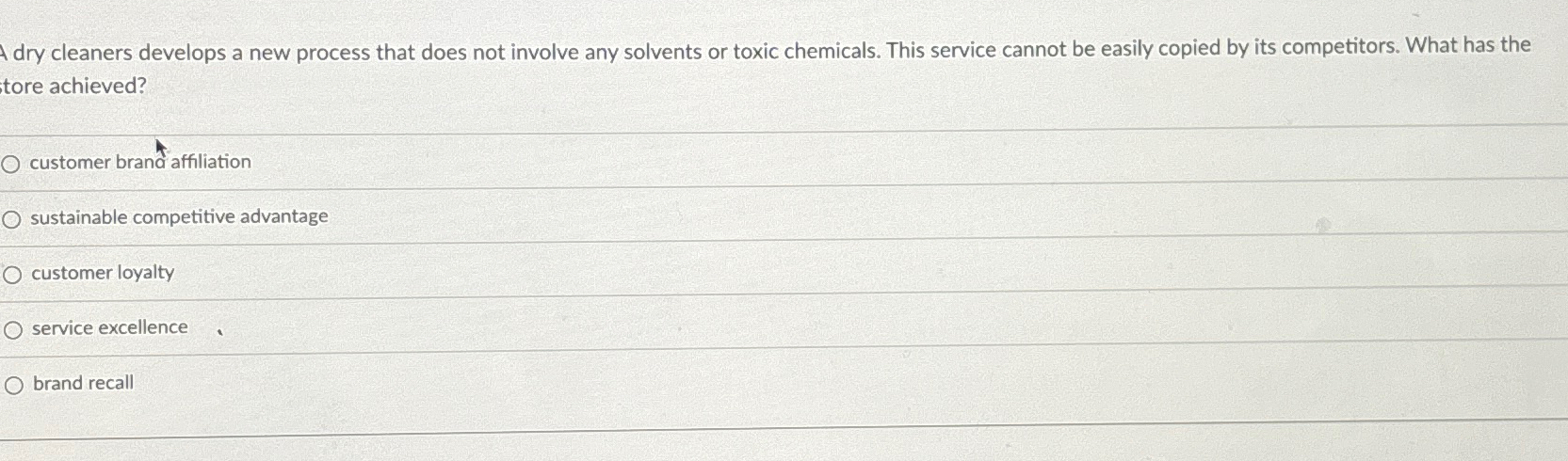  A dry cleaners develops a new process that does not involve