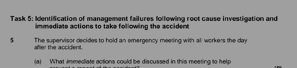  Task 5: Identification of management failures following root cause investigation and