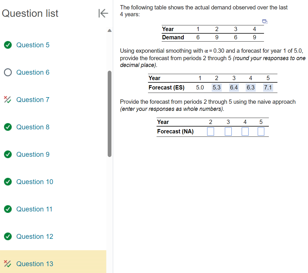 Please use actual numbers Question list Question 5 Question 6 Question 7