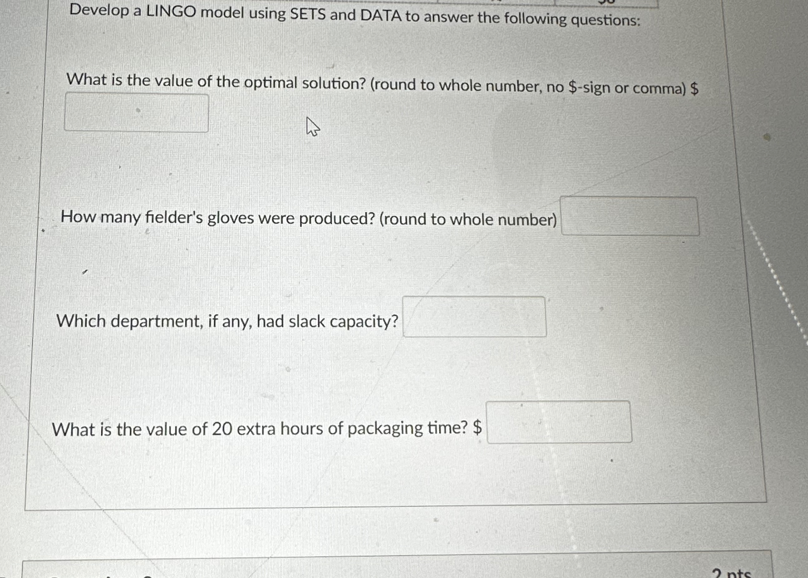  Develop a LINGO model using SETS and DATA to answer the