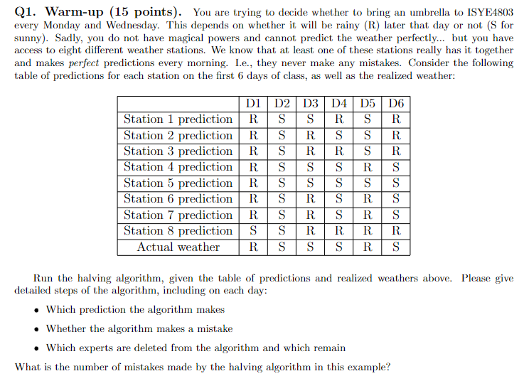  Q1. Warm-up (15 points). You are trying to decide whether to