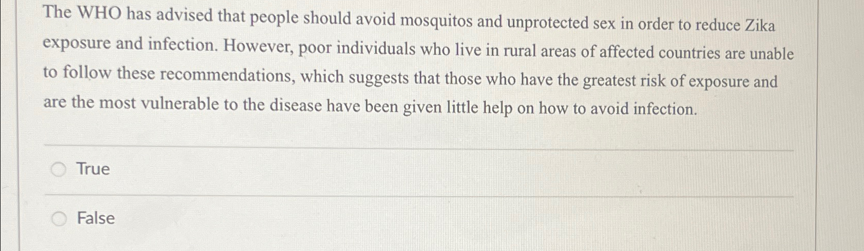 The WHO has advised that people should avoid mosquitos and unprotected
