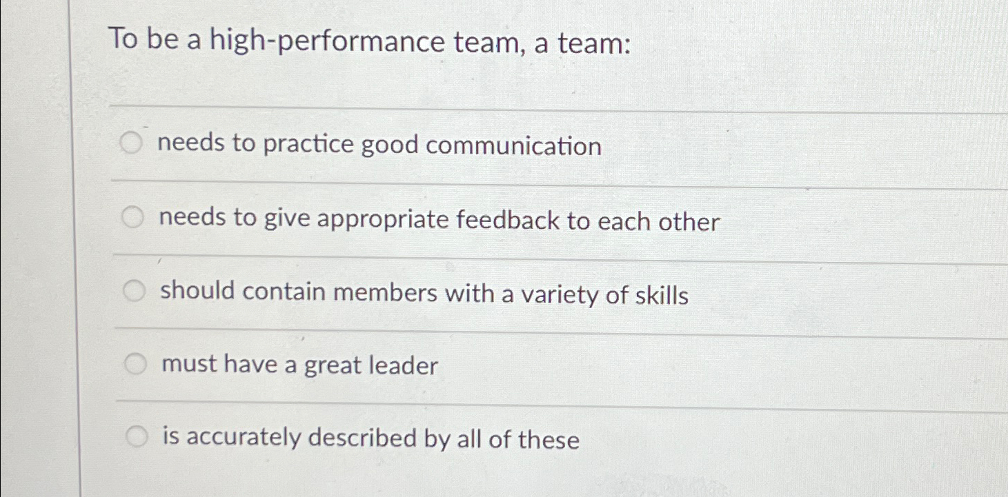  To be a high-performance team, a team: needs to practice good