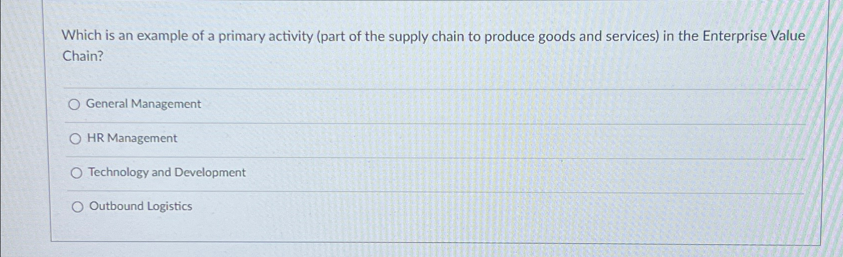  Which is an example of a primary activity (part of the