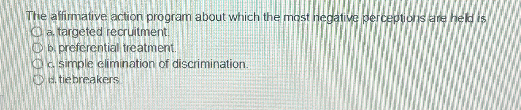  The affirmative action program about which the most negative perceptions are