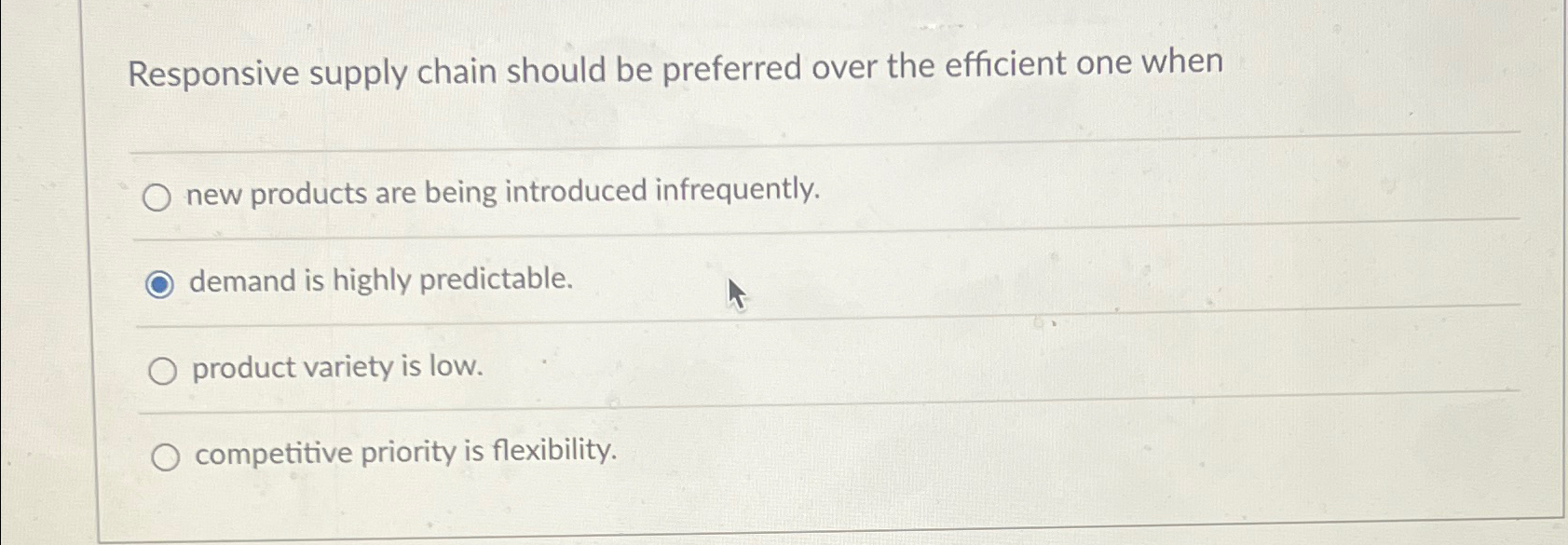  Responsive supply chain should be preferred over the efficient one when