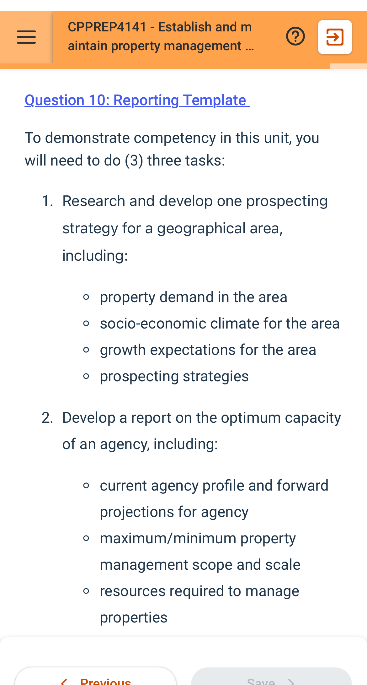  CPPREP4141- Establish and m aintain property management ... Question 10: Reporting