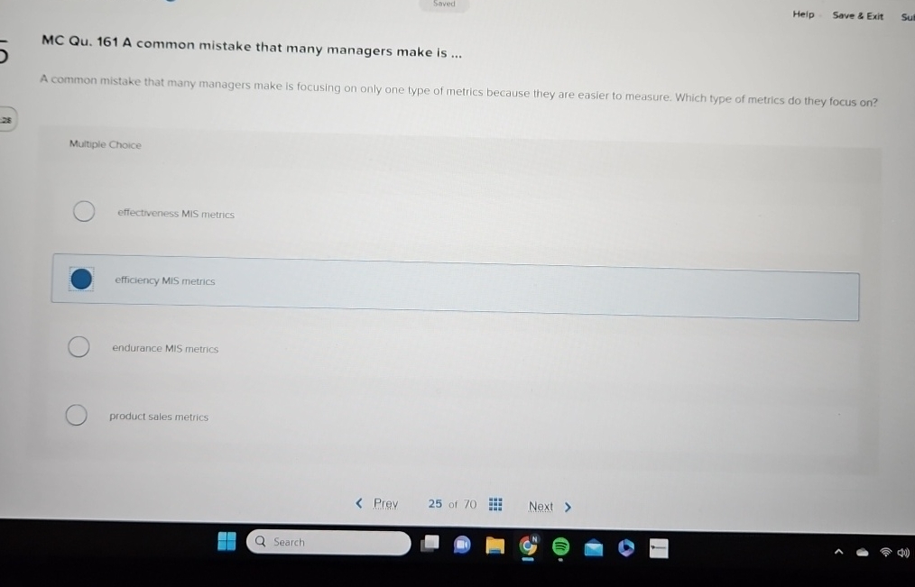  Saved Heip Save & Exit Su MC Qu.161 A common mistake