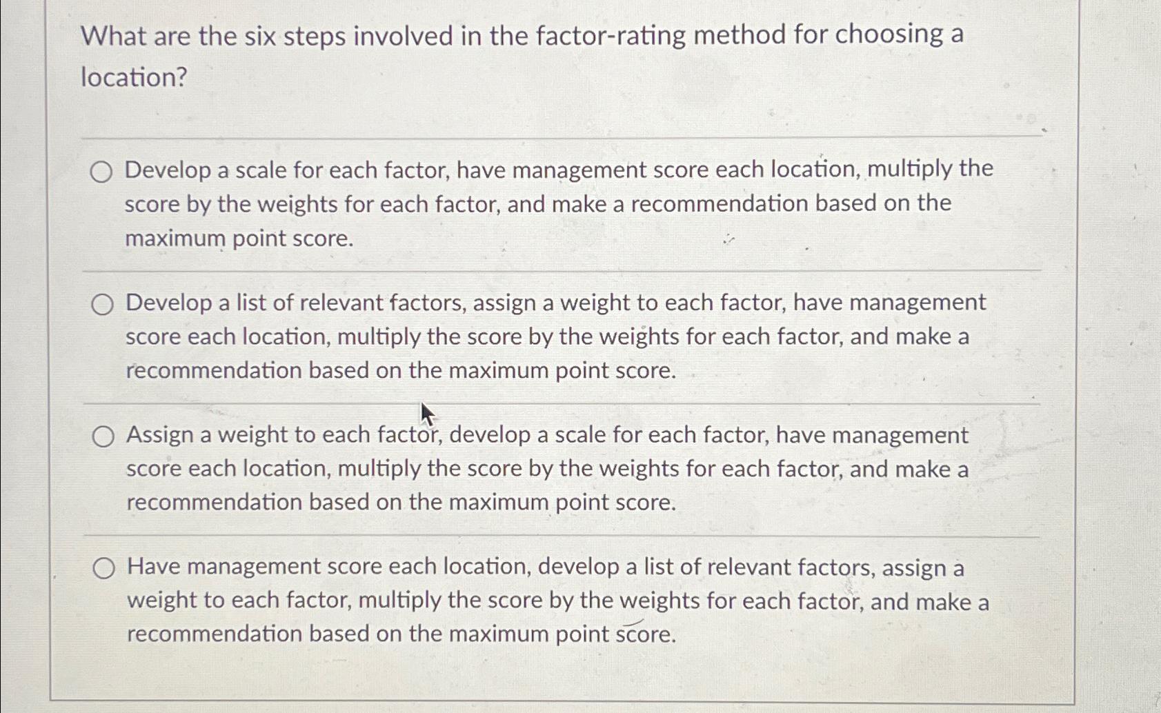  What are the six steps involved in the factor-rating method for