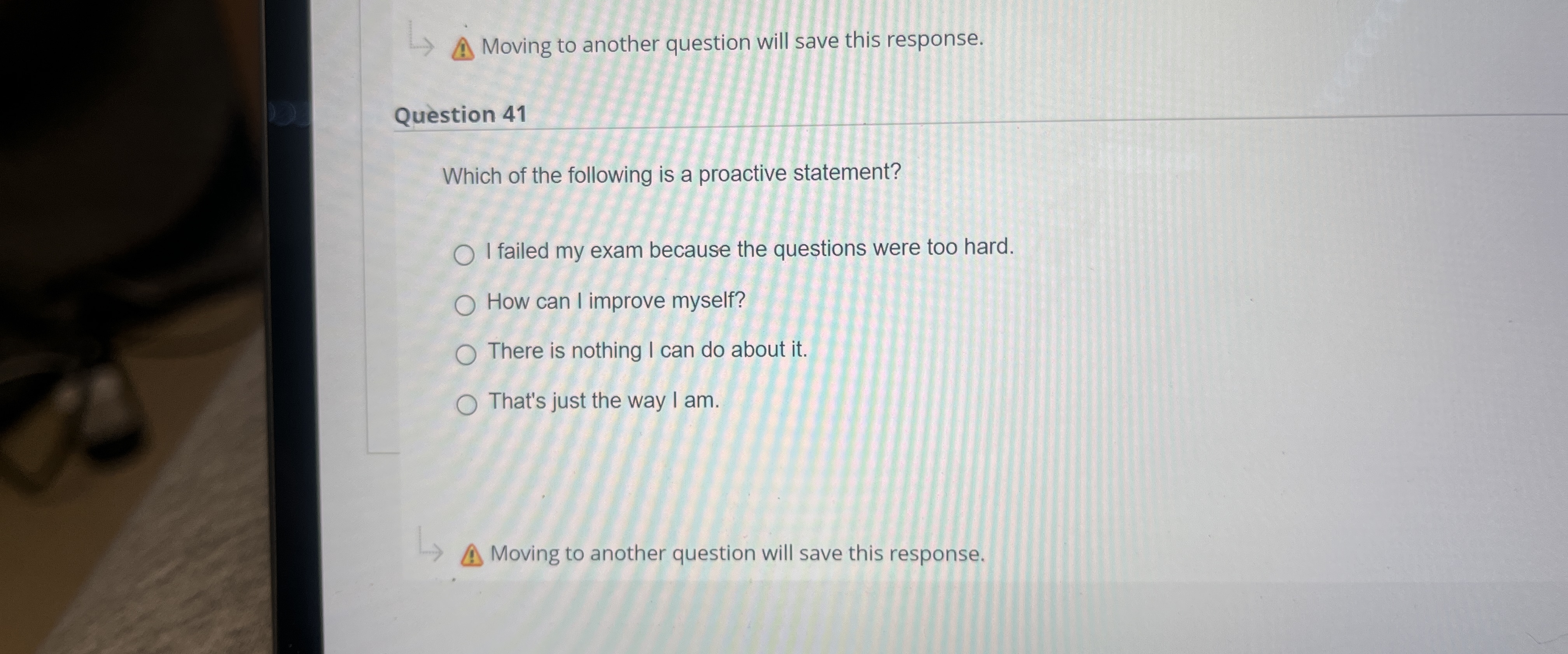  Moving to another question will save this response. Question 41 Which