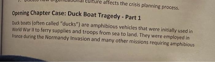 Please Help me Questions 1 & 2 Opening Chapter Case: Duck Boat