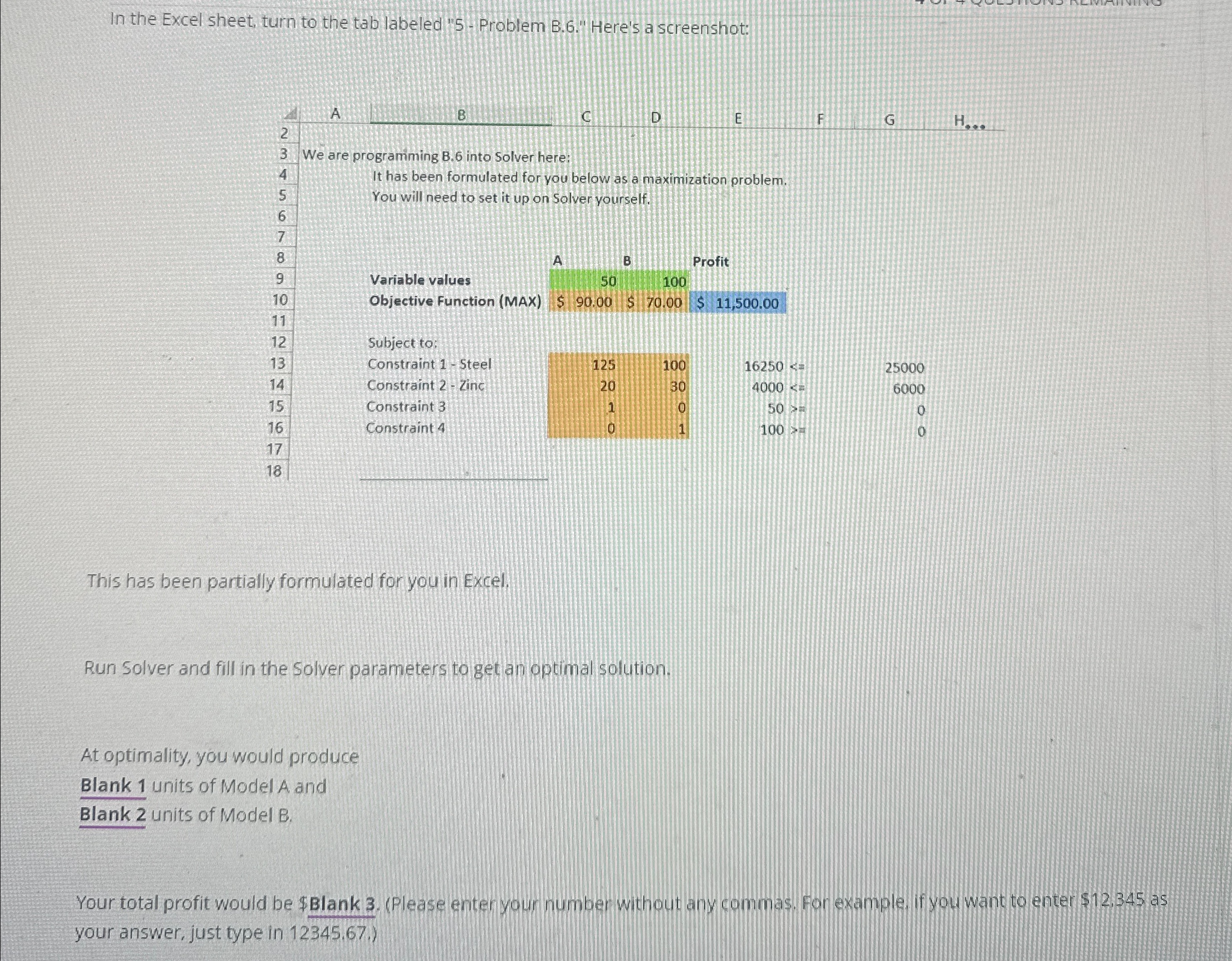  In the Excel sheet, turn to the tab labeled "5- Problem