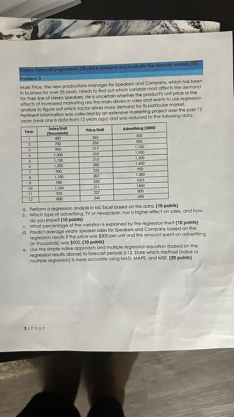 Answer the five questions and show work. Problem 3 Mark Price, the