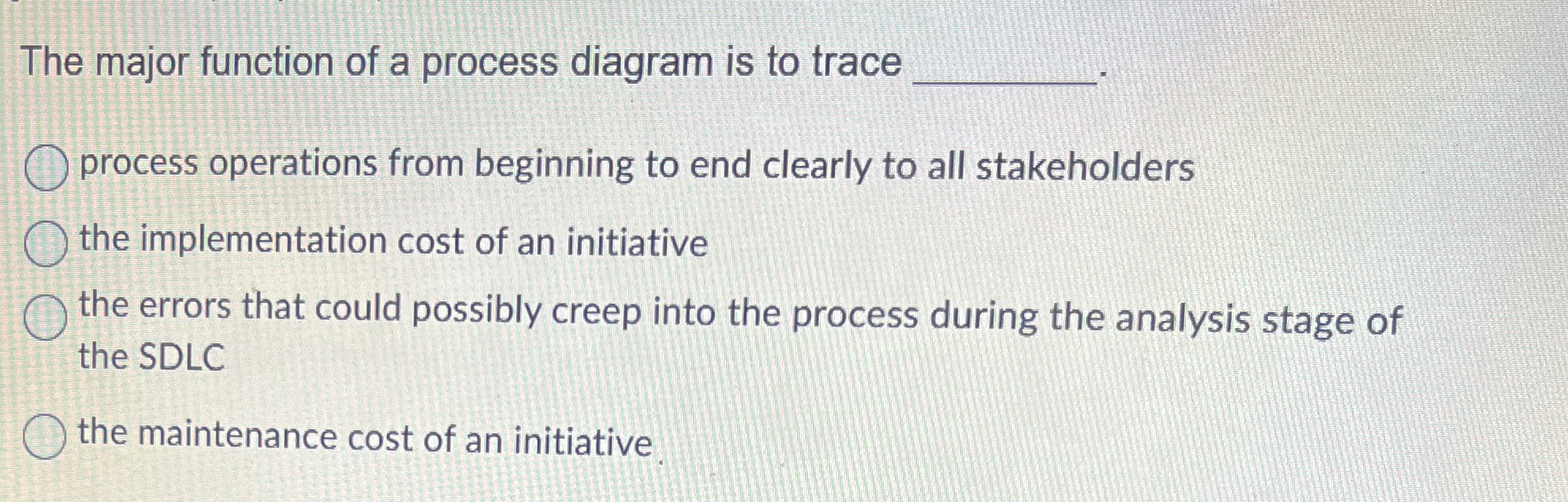  The major function of a process diagram is to trace process