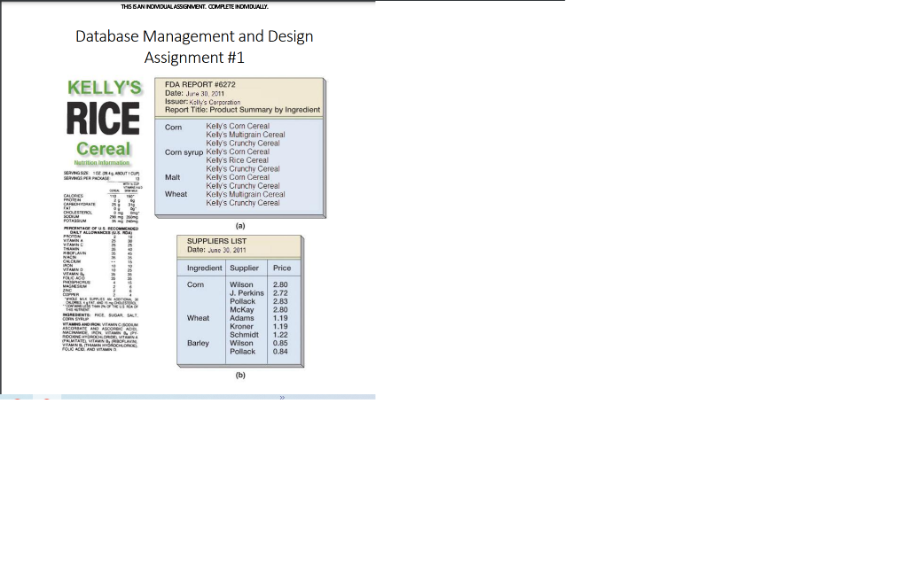  Database Management and Design Assignment \#1 Problem One Consider the three