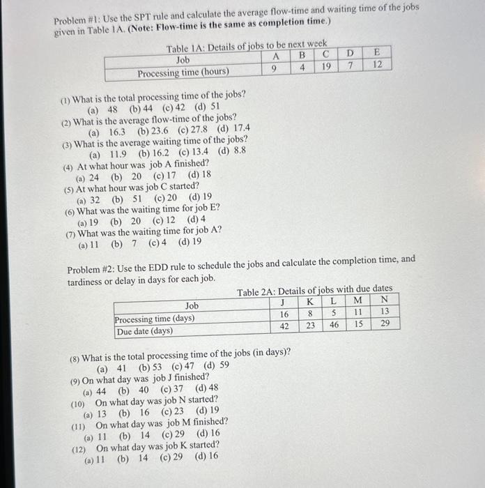  please explain the answers Problem \# 1: Use the SPT rule
