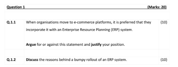 Question 1 (Marks: 20) Q.1.1 When organisations move to e-commerce platforms,