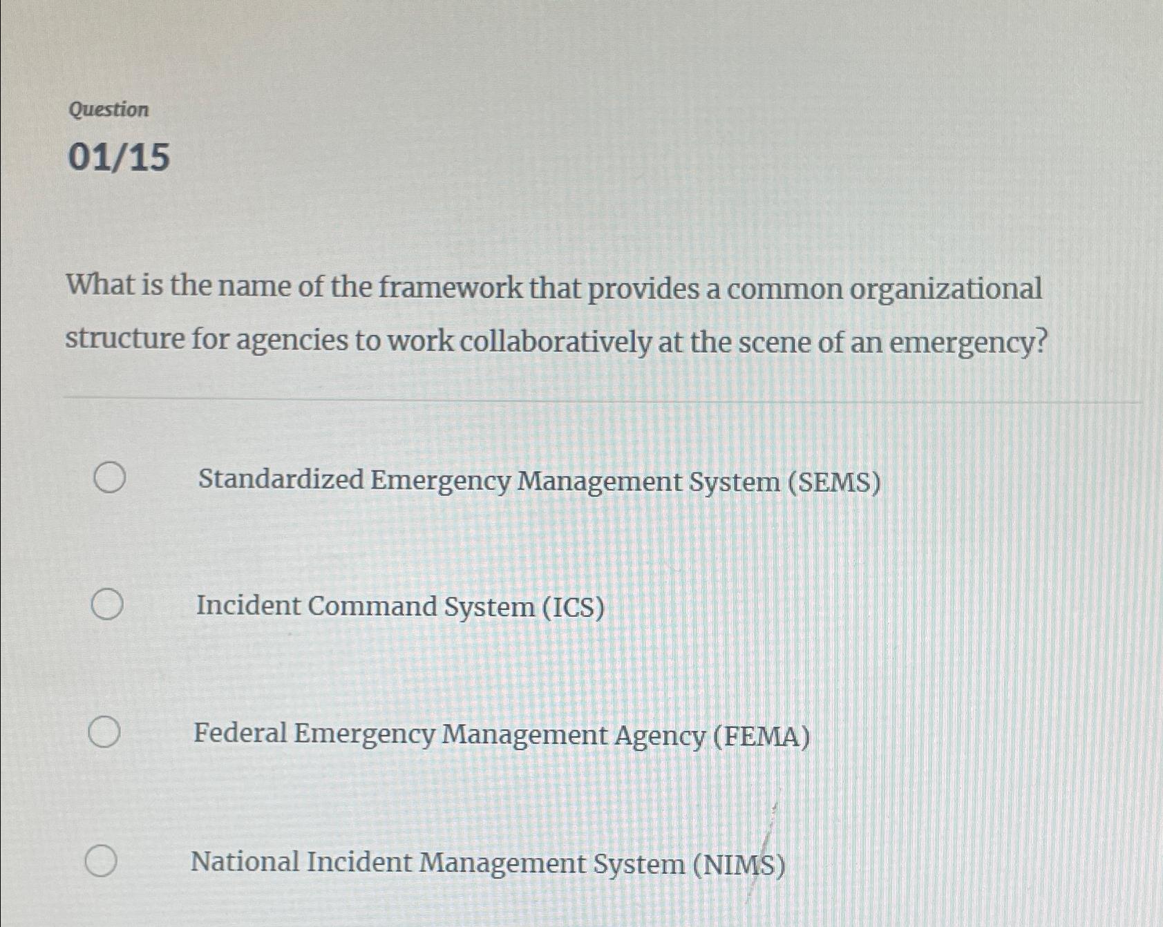  Question 01/15 What is the name of the framework that provides