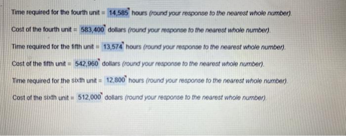  Time required for the fourth unit = hours (round your response