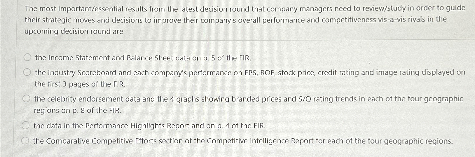  The most important/essential results from the latest decision round that company