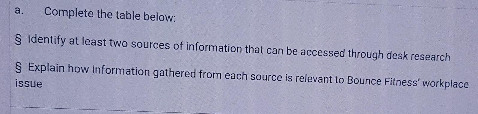  a. Complete the table below: Identify at least two sources of