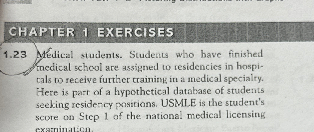 CHAPTER 1 EXERCISES 1.23 Medical students. Students who have finished medical