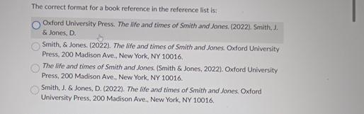  The correct format for a book reference in the reference list