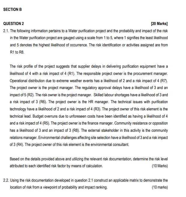  SECTION B QUESTION 2 2.1. The following information pertains to a