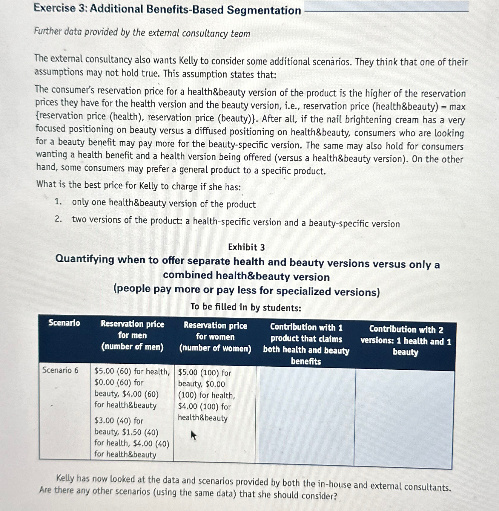  Exercise 3: Additional Benefits-Based Segmentation Further data provided by the external